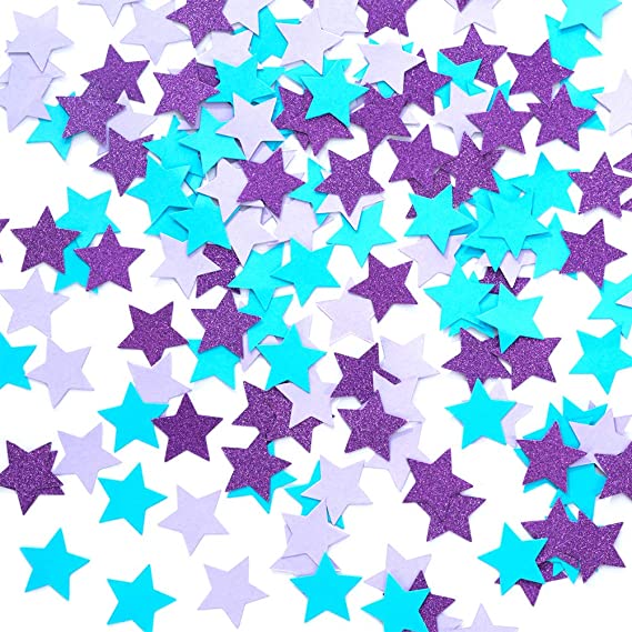 MOWO Star Paper Confetti for Table Wedding Birthday Mermaid Party Decoration,1.2 inch in Diameter(Turquoise Blue,Lavender,Purple,200pc)