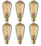 Pack of 6 - Rolay 60 Watt Edison Style Vintage Filament Decrative Incandescent Light Bulbs - 1 Year 100 Satisfaction Guarantee