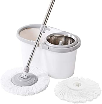 Maryya Microfiber Spin Mop Set with Bucket, Spin mop with Wringer Bucket,Split Dehydration Basket,Gray