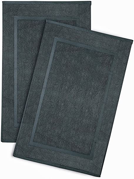 Penguin Home 100% Set of 2-Grey-22x34 Inches-86x56 cm Bath Rugs Shower Floor Mat-Durable, Luxurious and Ultra Soft, Cotton, Grey, Pack of 2