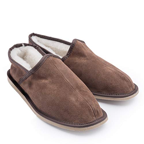 Men's Suede Slippers with 100% Genuine Sheepskin Lining