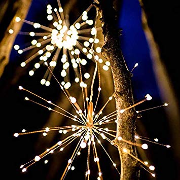 Allytech Pretty Firework Lights - 40 Branches Copper Wires 200 LED 8 Modes Dimmable String Fairy Lights Decorative Hanging Starburst Lights Solar Powered for Party Home Bedroom Outdoor-07 B Warm