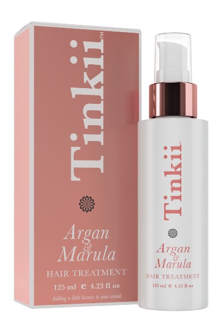 Argan and Marula Oil Hair Treatment By Tinkii 4.23oz/125ml - Salon Quality Leave-in Hair Serum that Protects, De-frizzes, Nourishes and Conditions, Sulfate-free