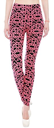 Shosho Women's Fleece Lined Leggings Tribal Print Medium/Large Pink