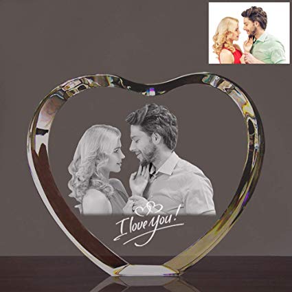 Qianruna Personalized Custom 2D/3D Laser Engraving Etched Crystal Glass Photo Picture Heart Block,Valentine's Day, Wedding, Mother’s Day, Father’s Day, Graduation