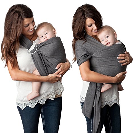 4 in 1 Baby Wrap Carrier and Ring Sling by Kids N' Such | Charcoal Gray Cotton | Use as a Postpartum Belt and Nursing Cover with Free Carrying Pouch | Best Baby Shower Gift for Boys or Girls