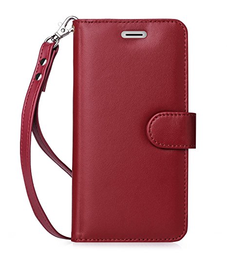 iPhone 8 Wallet Case, iPhone 7 Wallet Case, FYY [RFID Blocking wallet] 100% Handmade Genuine Leather Wallet Case for iPhone 8/7 Wine Red