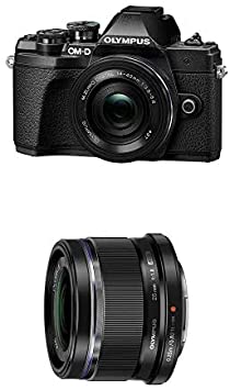 Olympus OM-D E-M10 Mark III Camera Kit with 14-42mm EZ Lens (Black), Camera Bag & Memory Card, Wi-Fi Enabled, 4K Video, US Only with 25mm Lens