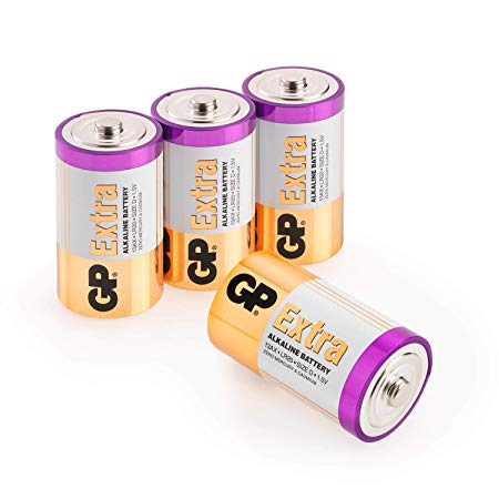 Size/Type D Batteries Pack of 4 LR20 batteries 1.5V by GP Batteries Type D Cell Size Extra Alkaline Batteries ideal for: Toys/Radio’s/Garden equipment