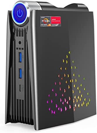 [Gaming Mode] Mini Gaming PC, RGB Lights AMD Ryzen 5 5600U (up to 4.2Ghz) 16GB DDR4 512GB NVMe SSD Windows 11 Pro AMR5 Mini Computer 4K HDMI DP Type-C WiFi 6 BT 5.2 Small PC, Auto Power On