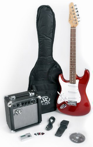 RST CAR LH Left Handed Red Electric Guitar Package with Full Size Electric Guitar, Amp, Carry Bag, and Instructional DVD