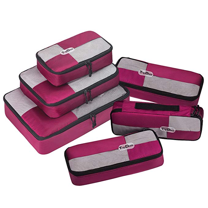 TripDock Packing Cubes 6 Set- Lightweight Travel Luggage Organizers,WineRed (3 Slim)