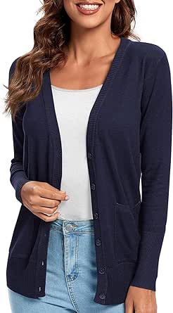 Urban CoCo Women's Lightweight Long Sleeve Knit Dressy Cardigan with Pockets Button Down Sweater blazers