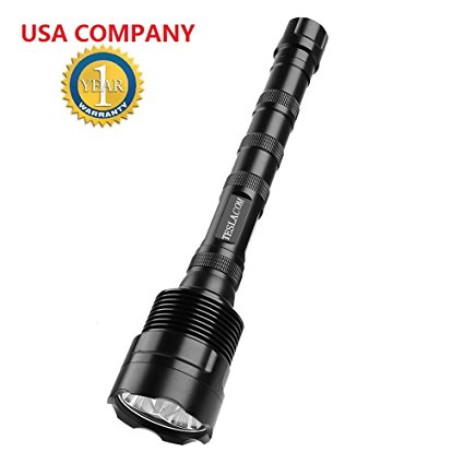 TESLACOM 18650 LED Flashlight 3800 Lumens 3x Cree XM-L T6 Super Bright Water Resistant 5 Light Modes Tactical Torch for Outdoor Indoor Military Activities by 2x or 3x Rechargeable Battery