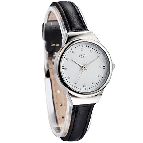 GEORGE SMITH Lady’s 28 mm Unique White Dial Wrist Watch with Slim Genuine Leather Band