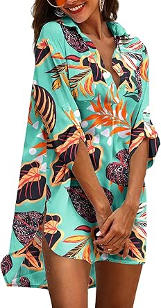 Ekouaer Womens Cover Up Shirt Swimsuit Beach Bikini Beachwear Bathing Suit S-3XL