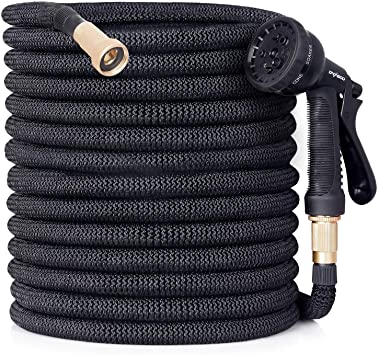 Garden Hose 100FT Expandable Garden Hose with 8 Function Nozzle, CACAGOO Tough 3750D Water Hose, Leakproof 3/4" Brass Connectors, 2-Layer Latex Core, Flexible Hose Heavy Duty Never Kink