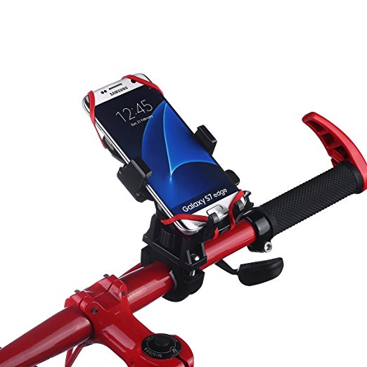 isYoung Bike Phone Mount Bicycle Cell Phone Holder Bicycle Rack Handlebar & Motorcycle Holder 360 Degrees Rotatable with One-button Release for iPhone 7 Plus 6s Plus Galaxy S7 Edge