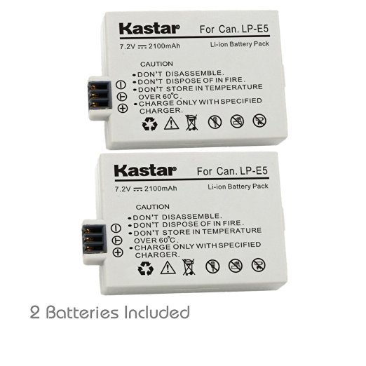 Kastar Battery (2-Pack) for LP-E5, LC-E5E work with Canon EOS 450D, 500D, 1000D, Kiss F, Kiss X2, Kiss X3, Rebel XS, Rebel XSi, Rebel T1i Digital Cameras and Canon BG-E5 Grip