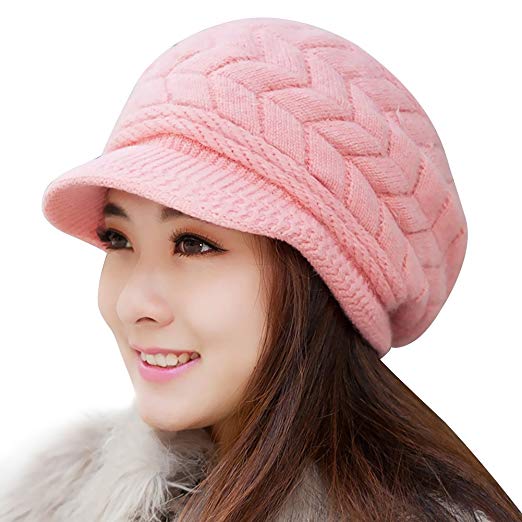 Loritta Womens Winter Warm Knitted Hats Slouchy Wool Beanie Hat Cap with Visor