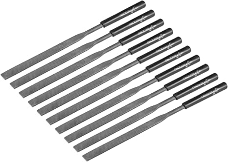 uxcell 10Pcs Second Cut Steel Flat Needle File with Plastic Handle, 5mm x 180mm