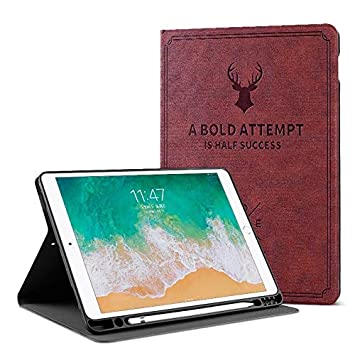 ProElite Smart Deer Flip case Cover for Apple iPad Air 3/ Pro 10.5" with Pencil Holder (Wine Red)