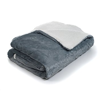 Bedford Home Fleece Blanket with Sherpa Backing, Full/Queen, Grey