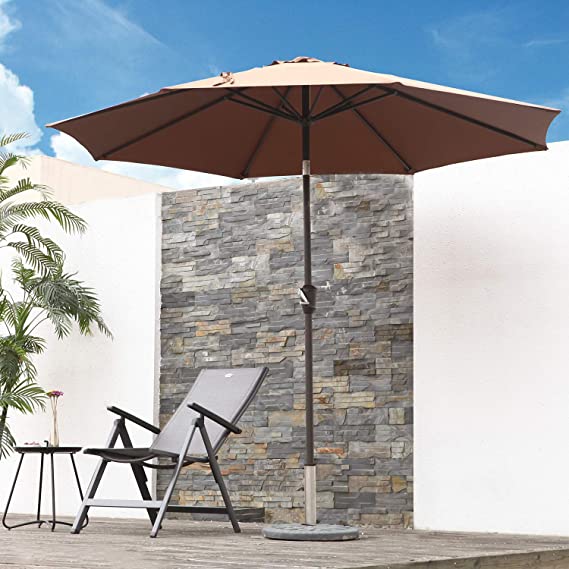 Grand patio 9 ft Outdoor Market Umbrella with Push Button Tilt and Crank Lift, Aluminum Pole with 8 Ribs and Vented Canopy (Coffee)