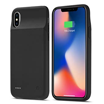 iPhone X Battery Case, Allable 5000mAh Slim Protective External Battery Backup Charger Case, Rechargeable Extended Power Bank Charging Case for 5.8inch iPhone X/10, Support Wired Headphones, Black