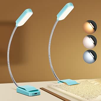 Book Light 2 Pack, Rechargeable Reading Lights for Books in Bed-Eye Caring 3 Colors, Stepless Dimming, 360° Flexible Studying Small Desk Lamp, Lightweight Clip-on LED Night Light for Book Lovers, Kids