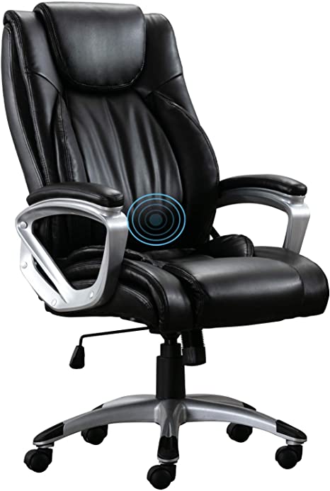 ANJ HOME Ergonomic Office Desk Chairs Massage Swivel Executive Chair with Headrest PU Leather Adjustable Managerial Chairs (Black)