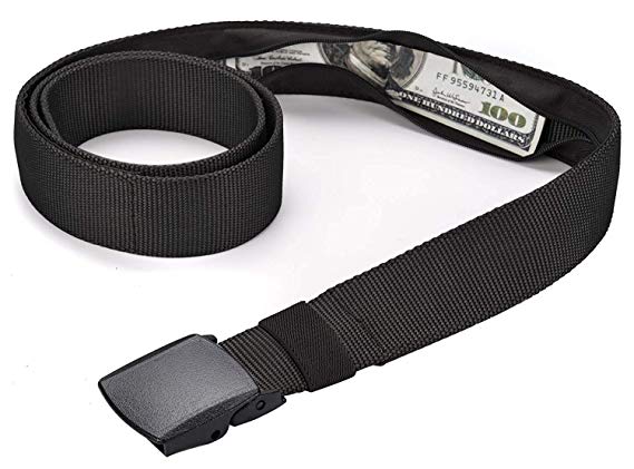 Travel Security Belt with Hidden Money Pocket - Cashsafe Anti-Theft Nylon Belt Black