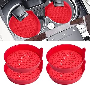 Amooca Automotive Cup Holders Universal Car Cup Coaster Waterproof Non-Slip Sift-Proof Spill Holder Car Interior Accessories 4 Pack Red