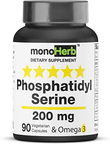 PhosphatidylSerine 200mg Complex - 90 Vegan Capsules with Omega 3 - Soy Free - Non GMO