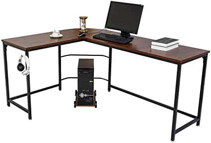 DECOHOLIC Modern L-Shaped Home Office Desk 66 inch Sturdy Computer PC Laptop Table Corner Desk Workstation Larger Gaming Desk Easy to Assemble 66" x 47.2" x 29.5" Sandalwood Board Black Leg