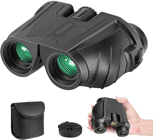 Neewer 10x25 Folding High Powered Binoculars with Weak Light Night Vision Clear Bird Watching Compact Waterproof Great for Traveling Hiking Outdoor Sports Games and Concerts for Adults and Kids