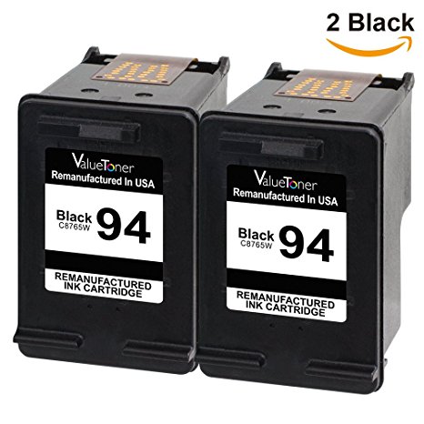 Valuetoner Remanufactured Ink Cartridge Replacement for HP 94 C9350FN C8765WN (2 Black) 2 Pack