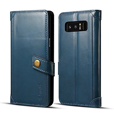 Spaysi Samsung Galaxy Note 8 Wallet Case Italian Genuine Leather Handmade Case for Note 8 Card Holder Case Slim Note 8 Flip Cover Case Book Style Galaxy Note 8 Folio Case Magnetic Closure (Blue)