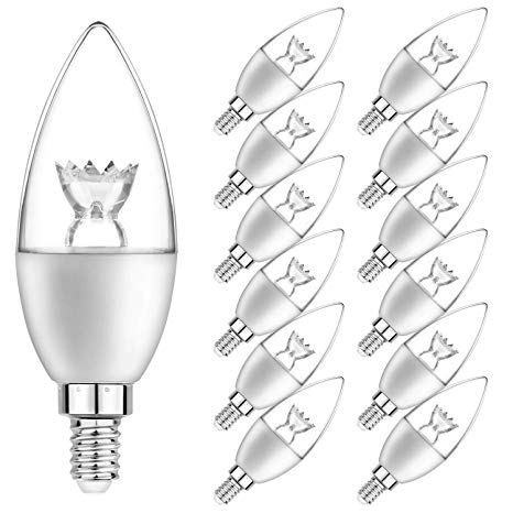SHINE HAI E12 Candelabra LED Bulbs 60W Equivalent, 500 Lumens, 5000K Daylight White LED Chandelier Bulbs, Candelabra Base, Non-Dimmable, Pack of 12