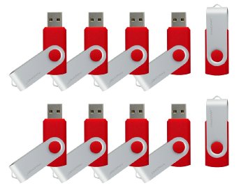 mosDART 8GB Swivel USB2.0 Flash Drives, Red - 10 Pack