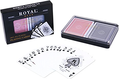 2-Decks Royal Poker Size Large (Jumbo) Index 100% Plastic Playing Cards Set in Plastic Case