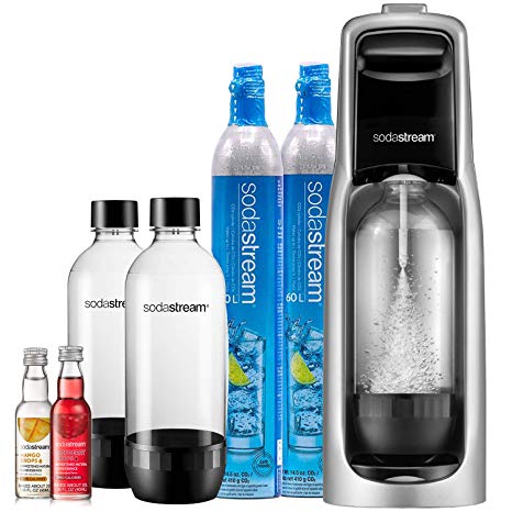 SodaStream Jet Sparkling Water Maker Bundle (Silver) with CO2, BPA free Bottles, and 0 Calorie Fruit Drops Flavors