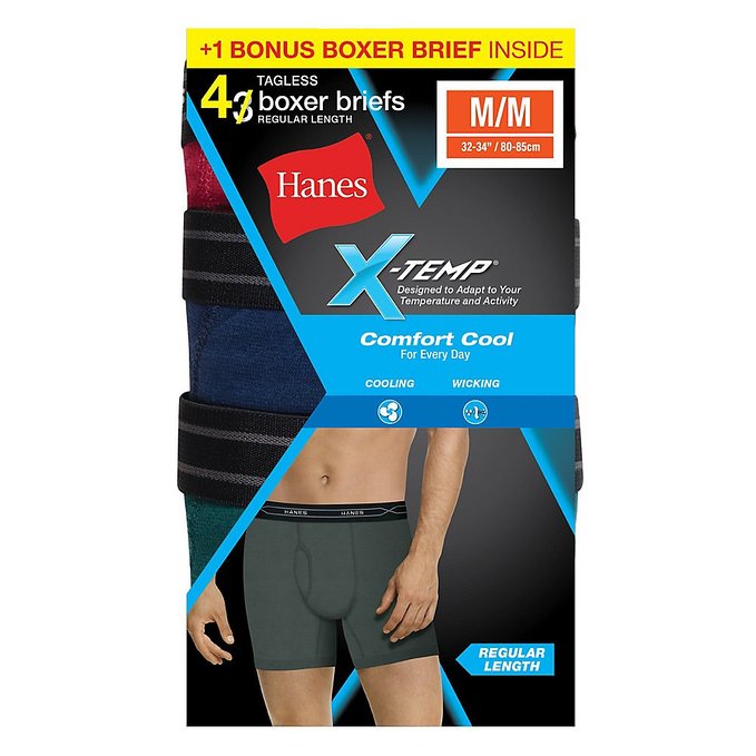 Hanes X Temp Comfort Cool Boxer Briefs 4-Pack (Includes 1 Free Bonus Boxer Brief)