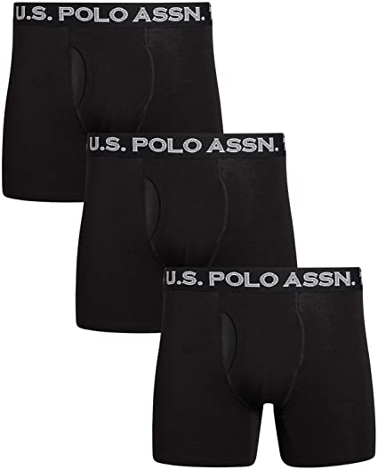 U.S. Polo Assn. Men's Cotton Boxer Briefs Underwear with Breathable Mesh Fly (3 Pack)