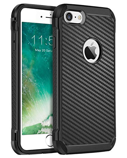 BENTOBEN iPhone 7 Case, iPhone 8 Case, Stylish Rugged Shockproof Impact Resistant Anti-Scratch Hybrid Soft TPU Hard PC Carbon Fiber Texture Protective Phone Cover for Apple iPhone 8/7 4.7’’- Black