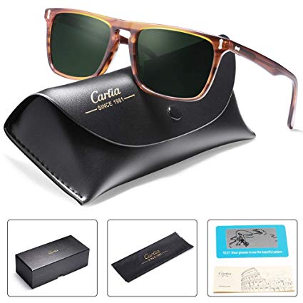 Carfia Vintage Polarized Sunglasses for Men, 100% UV400 Protection Acetate Frame