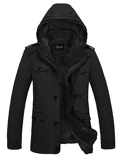 Zicac Men's Thicken Fleece Cotton Coat MD-Long Hooded Jacket Outwear Overcoat