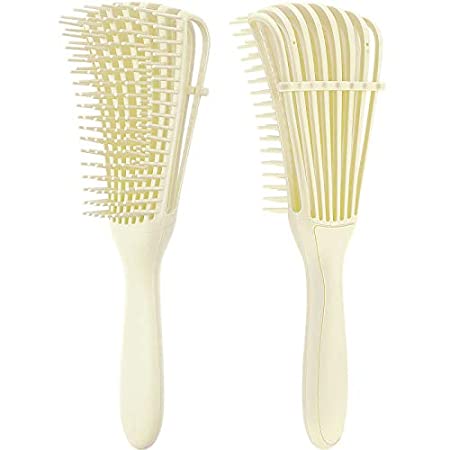 2 Pieces Detangling Brush for Afro America/African Hair Textured 3a to 4c Kinky Wavy/Curly/Coily/Wet/Dry/Oil/Thick/Long Hair, Knots Detangler Easy to Clean (Beige)