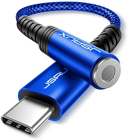 USB Type C to 3.5mm Female Headphone Jack Adapter, JSAUX USB C to Aux Audio Dongle Cable Cord Compatible with Pixel 4 3 2 XL, Samsung Galaxy S20 Ultra Z Flip S20  Note 10 S10 S9 Plus, iPad Pro(Blue)