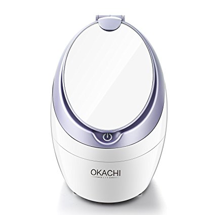 OKACHI GLIYA Handy Nano Ionic Facial Steamer For Face Hot Mist Humidifier Moisturizing Unclog Pores Blackheads Removal Professional Home Sauna Spa Quality with Makeup Mirror Skin Beauty Care (Violet)
